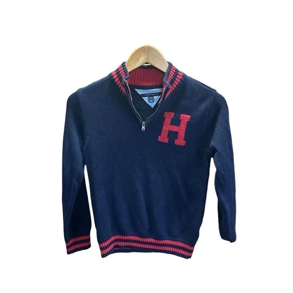 Tommy Hilfiger Size 7 Navy and Red 1/4 Zip Sweater